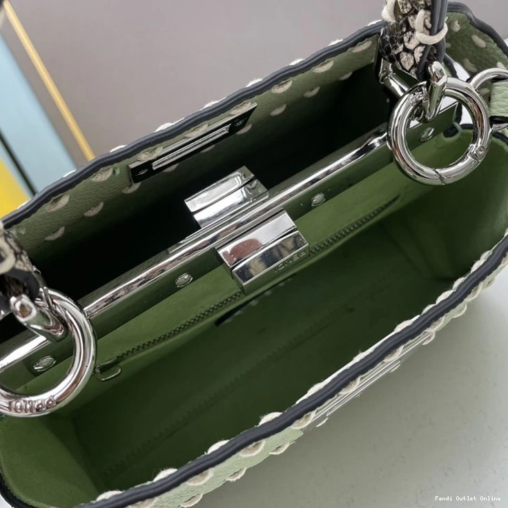 Cheap Mini Fendi Peekaboo Bag Stitching Green Calf Leather Iconic In 0710